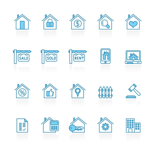 Linie Mit Blauem Hintergrund Gebäude Und Immobilien Symbole Vektor Symbol — Stockvektor