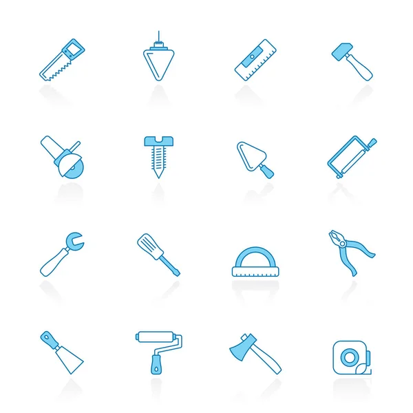 Line Blue Background Building Construction Tools Icons Vector Icon Set — Stock Vector