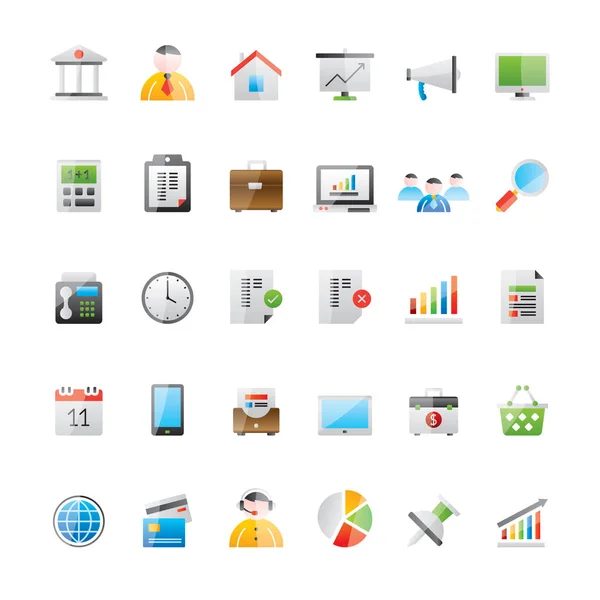 Realistic Business Office Finance Icons Vector Icon Set — Stock Vector
