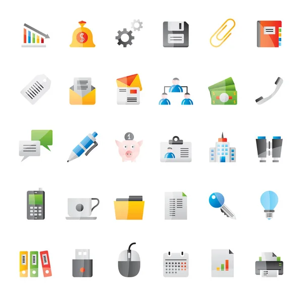 Realistisch Business Office Financiën Pictogrammen Vector Icon Set — Stockvector