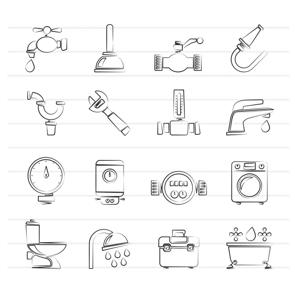 Objetos Plomería Iconos Herramientas Conjunto Iconos Vectores — Vector de stock