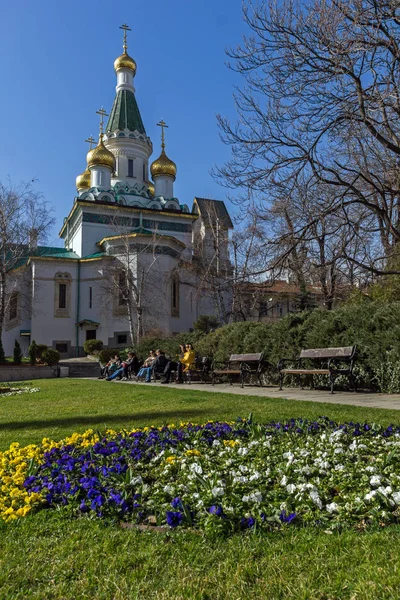 Sofia Bulgarije Maart 2018 Amazing Uitzicht Gouden Koepels Russische Kerk — Stockfoto