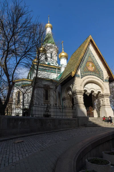 Sofia Bulgaria March 2018 Fantastisk Utsikt Golden Domes Russiske Kirke – stockfoto