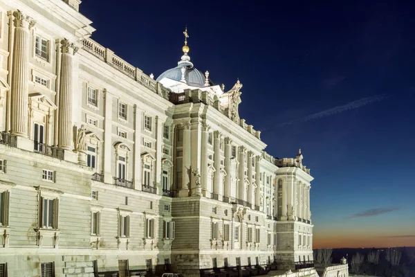 Madrid Spanje Januari 2018 Nachtzicht Gevel Van Het Koninklijk Paleis — Stockfoto