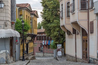 Plovdiv, Bulgaristan - 24 Mayıs 2018: Sunset görünümünü House, Plovdiv, Bulgaristan tarihi kent Bulgar canlanma dönemi