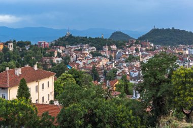 Plovdiv, Bulgaristan - 24 Mayıs 2018: İnanılmaz gece Panorama Şehir Plovdiv için Nebet Tepe Hill, Bulgaristan
