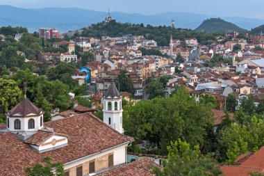 Plovdiv, Bulgaristan - 24 Mayıs 2018: İnanılmaz gece Panorama Şehir Plovdiv için Nebet Tepe Hill, Bulgaristan