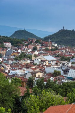 Plovdiv, Bulgaristan - 24 Mayıs 2018: İnanılmaz gece Panorama Şehir Plovdiv için Nebet Tepe Hill, Bulgaristan