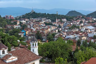 Plovdiv, Bulgaristan - 24 Mayıs 2018: İnanılmaz gece Panorama Şehir Plovdiv için Nebet Tepe Hill, Bulgaristan
