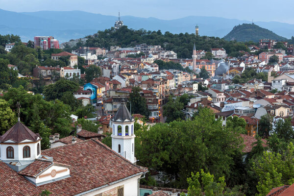 PLOVDIV, BULGARIA - MAY 24, 2018: Amazing Night Panorama to City of Plovdiv from Nebet Tepe hill, Bulgaria