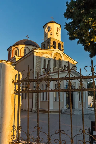 Kavala Grekland December 2015 Sunset View Kyrkan Antagandet Jungfru Maria — Stockfoto