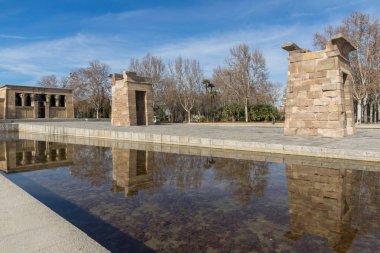 Madrid, İspanya - 23 Ocak 2018: görünüm Debod Tapınağı şehir Madrid, İspanya, Amazing