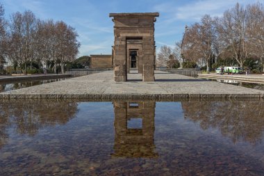Madrid, İspanya - 23 Ocak 2018: görünüm Debod Tapınağı şehir Madrid, İspanya, Amazing