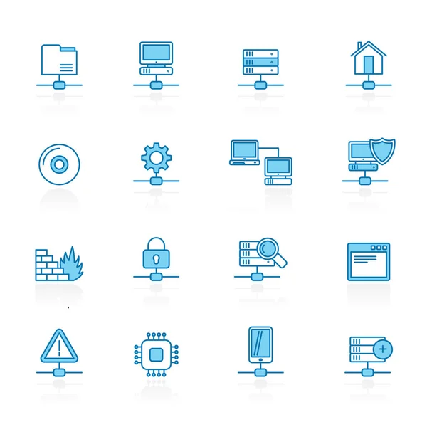 Line Blue Background Network Server Hosting Icons Vector Icon Set — Stock Vector