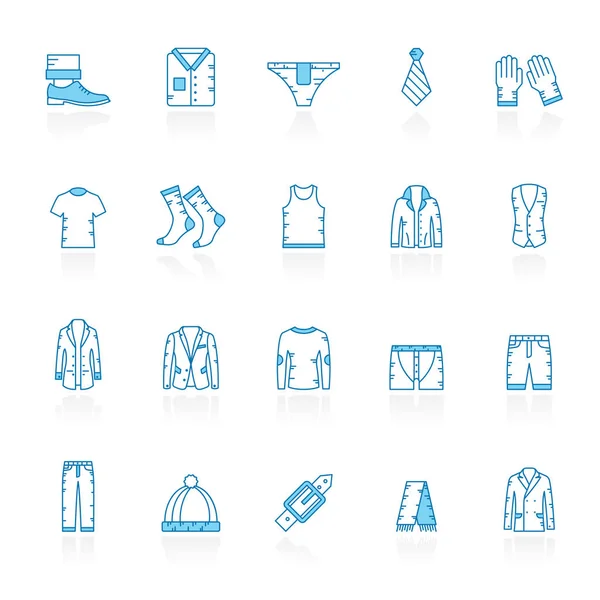 Vonal Val Kék Háttér Férfi Ruházat Ikonok Vector Icon Set — Stock Vector