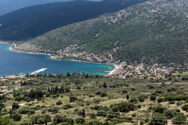 Agia Effimia, Kefalonia, Yunanistan - 25 Mayıs 2015: Muhteşem manzara Agia Effimia şehir, Kefalonia, Ionian Islands, Yunanistan