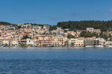 Argostoli, Kefalonia, Yunanistan - 26 Mayıs 2015: Panorama Argostoli kasaba, Kefalonia, Ionian Islands, Yunanistan için