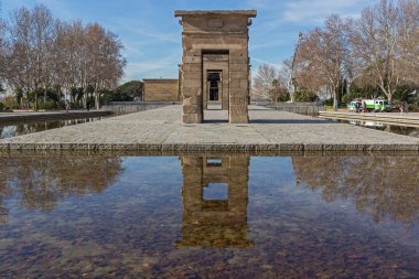 Madrid, İspanya - 23 Ocak 2018: görünüm Debod Tapınağı şehir Madrid, İspanya, Amazing