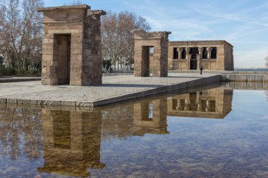 Madrid, İspanya - 23 Ocak 2018: görünüm Debod Tapınağı şehir Madrid, İspanya, Amazing