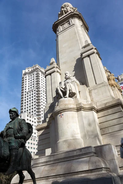 Madrid España Enero 2018 Monumento Cervantes Don Quijote Sancho Panza — Foto de Stock