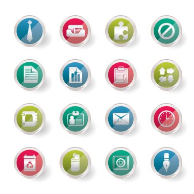 Stilize basit iş ve renkli arka plan - vektör Icon Set Office simgeleri