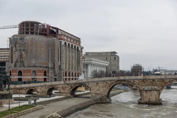 Skopje Macedonië Februari 2018 Skopje City Center Oude Stenen Brug — Stockfoto