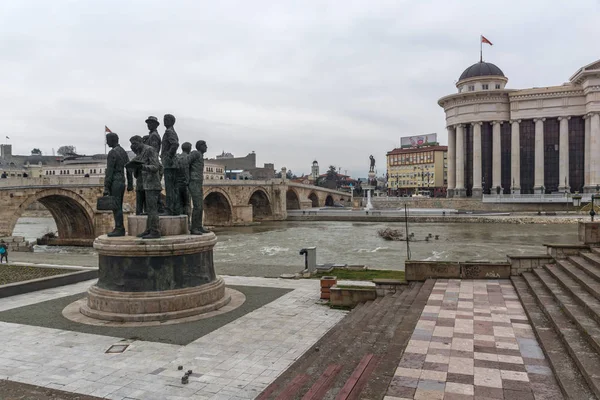 Skopje Macedónia 2018 Február Skopje City Center Szobor Régészeti Múzeum — Stock Fotó