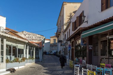Xanthi, Yunanistan - 28 Aralık 2015: Street ve eski evleri eski kasaba İskeçe, Doğu Makedonya ve Trakya, Yunanistan