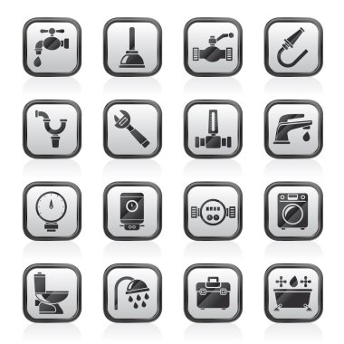 Sıhhi tesisat nesneleri ve araçları simgeler - vektör Icon set