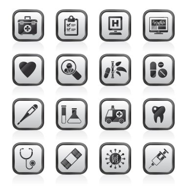 Hastane, tıp ve sağlık simgeler - vektör Icon set
