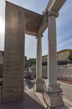 Plovdiv, Bulgaristan - 1 Mayıs 2016: Plovdiv, Bulgaristan'ın harabeleri, antik Roma Tiyatrosu