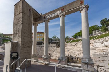 Plovdiv, Bulgaristan - 1 Mayıs 2016: Plovdiv, Bulgaristan'ın harabeleri, antik Roma Tiyatrosu