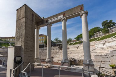 Plovdiv, Bulgaristan - 1 Mayıs 2016: Plovdiv, Bulgaristan'ın harabeleri, antik Roma Tiyatrosu