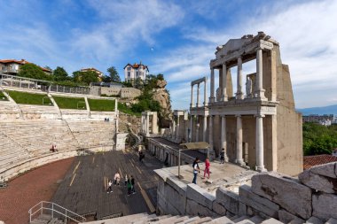 Plovdiv, Bulgaristan - 1 Mayıs 2016: Plovdiv, Bulgaristan'ın harabeleri, antik Roma Tiyatrosu