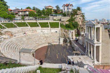 Plovdiv, Bulgaristan - 1 Mayıs 2016: Plovdiv, Bulgaristan'ın harabeleri, antik Roma Tiyatrosu