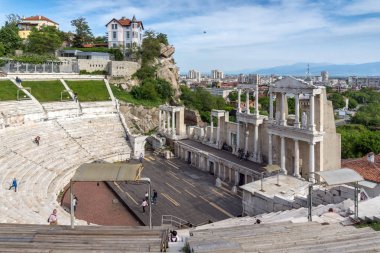Plovdiv, Bulgaristan - 1 Mayıs 2016: Plovdiv, Bulgaristan'ın harabeleri, antik Roma Tiyatrosu