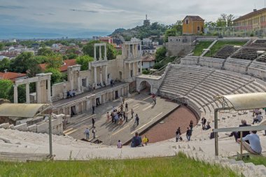 Plovdiv, Bulgaristan - 1 Mayıs 2016: Plovdiv, Bulgaristan'ın harabeleri, antik Roma Tiyatrosu