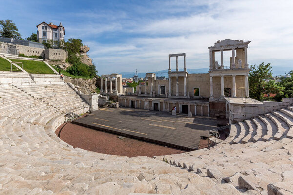 PLOVDIV, BULGARIA - MAY 1, 2016: Ruins of Ancient Roman theatre in Plovdiv, Bulgaria