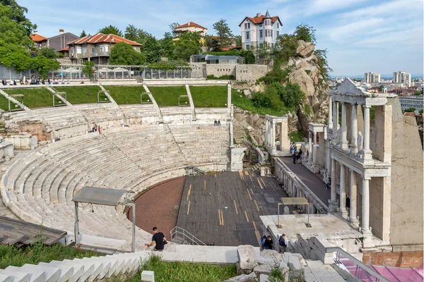 Plovdiv, Bulgaristan - 1 Mayıs 2016: Plovdiv, Bulgaristan'ın harabeleri, antik Roma Tiyatrosu