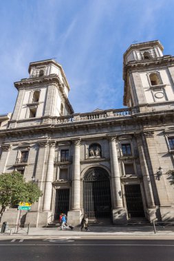 Madrid, İspanya - 23 Ocak 2018: bucak Our Lady iyi tavsiye kilise Madrid şehir, İspanya görünümünü şaşırtıcı
