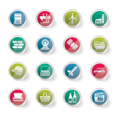 Basit iş ve endüstri simgelerinin üzerinde renkli arka plan - vektör Icon Set
