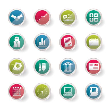İş ve ofis renkli arka plan - simgeler vektör Icon Set