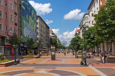 SOFIA, BULGARIA -MAY 20, 2018:  Walking people on Boulevard Vitosha in city of Sofia, Bulgaria clipart