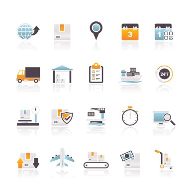 Kargo, nakliye, lojistik ve taşımacılık simgeleri - vektör Icon set 