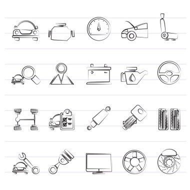 Otomatik hizmet ve araba parçası simgeleri - vektör Icon set