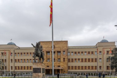 Skopje, Makedonya - 24 Şubat 2018: Bina Parlamento şehir Üsküp, Makedonya Cumhuriyeti
