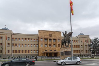 Skopje, Makedonya - 24 Şubat 2018: Bina Parlamento şehir Üsküp, Makedonya Cumhuriyeti