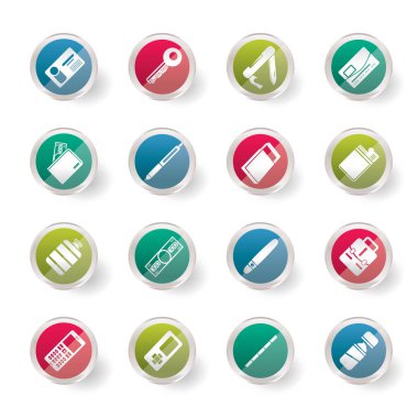 Basit vektör nesnesi simgelerinin üzerinde renkli arka plan - vektör Icon Set