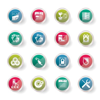 Sunucu tarafı bilgisayar simgeleri renkli arka plan - vektör Icon Set