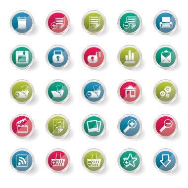 25 basit gerçekçi detaylı Internet simgelerinin üzerinde renkli arka plan - vektör Icon Set